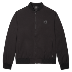 Schwarze Übergangsjacke von Borussia Dortmund mit BVB 09-Logo auf der Brust, perfekt für den täglichen Gebrauch oder für BVB-Fans geeignet.