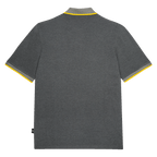 Back view of the gray BVB polo shirt with yellow accents on the collar and sleeves—perfect for Borussia Dortmund fans.