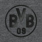 Das graue BVB-Poloshirt zeigt ein dezentes schwarzes BVB-Logo auf der Vorderseite und ist ein stilvoller Fanartikel für Fans von Borussia Dortmund.