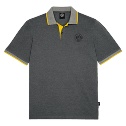 Polo gris del BVB con detalles en amarillo en el cuello y las mangas, así como el escudo del BVB en el pecho. Perfecto para los aficionados del Borussia Dortmund.