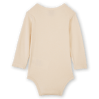 Vista posteriore del body per neonati del BVB color crema con la scritta "Save the bees" e maniche lunghe, ideale per i piccoli tifosi del Borussia Dortmund.