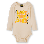 Body per neonati del BVB a maniche lunghe, color beige chiaro, con motivo “Save the Bees”, scritta colorata e logo del BVB, sostenibile e comodo.