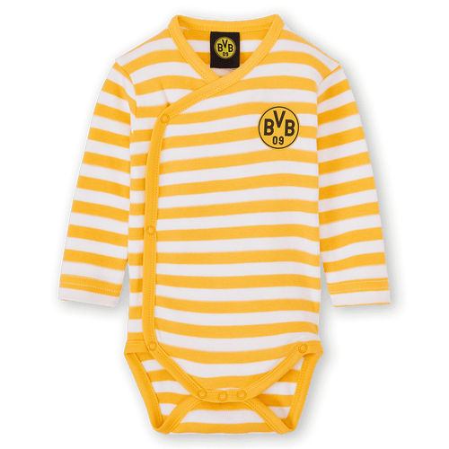 这款多特蒙德（BVB）婴儿连体衣采用黑黄条纹设计，胸前印有BVB 09标志，非常适合多特蒙德的小球迷。