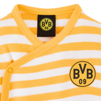 Un body pour bébé du BVB à rayures noires et jaunes, orné du logo du BVB et doté de boutons-pression pratiques.