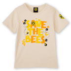 Maglietta beige per bambini del BVB con la scritta “Save the Bees”, motivo a forma di ape e logo del BVB, ideale per i piccoli tifosi del Borussia Dortmund.