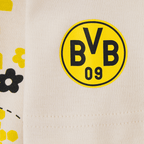 White BVB baby and toddler T-shirt with a black-and-yellow BVB logo and a decorative floral pattern, part of the Save the Bees collection.