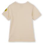 The beige BVB baby and toddler T-shirt "Save the Bees" in a short-sleeve design, back view. Made from sustainable material with the BVB logo on the sleeve.