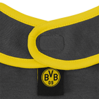 Close-up of a black-and-yellow BVB bib from a 2-pack featuring the BVB 09 logo, perfect for little Borussia Dortmund fans.