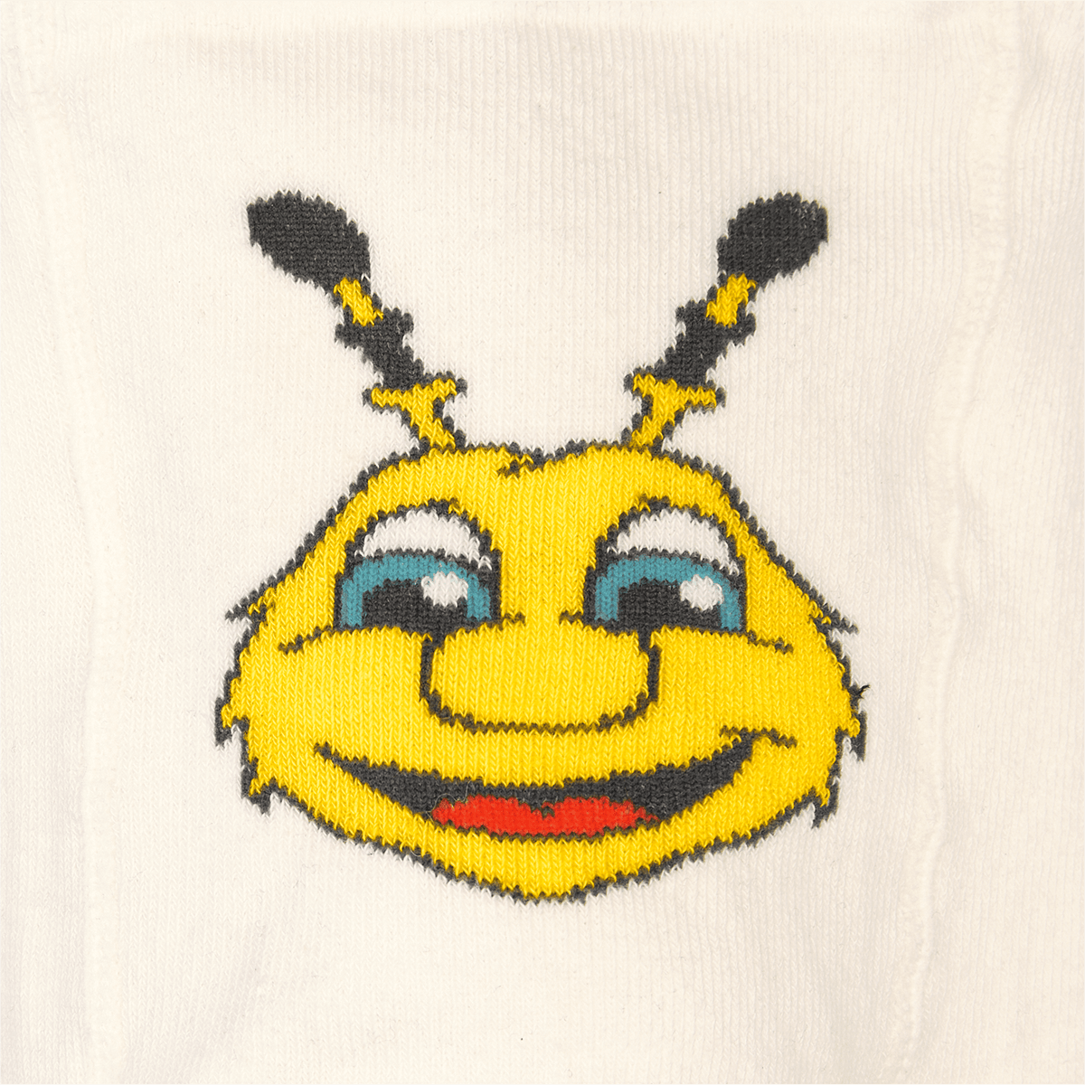 BVBの白いベビー用タイツで、黄色と黒のハチの絵文字が刺繍されており、ボルシア・ドルトムントの小さなファンにぴったりです。
