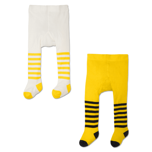 2-pack of BVB baby tights with a striped pattern in black-and-yellow and white-and-yellow—the perfect accessory for little BVB fans.