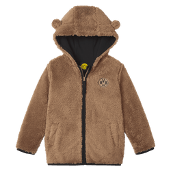 Braune BVB Baby-Kleinkinder-Teddyjacke mit Kapuze, Bärenohren und BVB-Logo auf der Brust, perfekt für kleine Fans.