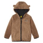 Chaqueta marrón del BVB para bebés y niños pequeños, con capucha, orejas de oso y el logotipo del BVB en el pecho, perfecta para los pequeños aficionados.