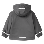 La veste de pluie BVB pour enfants, de couleur grise, avec capuche et bandes réfléchissantes, idéale par temps de pluie.