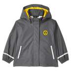 Giacca impermeabile grigia del BVB per neonati e bambini piccoli, con fodera gialla e logo del BVB sul petto. Perfetta per i piccoli tifosi del Borussia Dortmund.