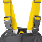 Pantalon de pluie BVB pour bébés et tout-petits, avec des bretelles jaunes, un motif gris et le logo BVB, idéal pour les intempéries.