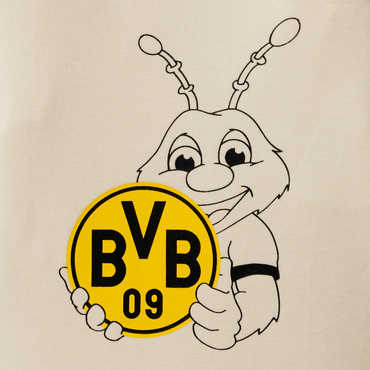ボルシア・ドルトムントのベビーボディスーツセット。BVBのロゴとEMMAのモチーフが、黒と黄色の配色で施されています。