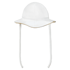 Cappellino bianco del BVB per neonati con bordo giallo e comodi lacci, ideale come protezione dal sole e accessorio da tifoso.