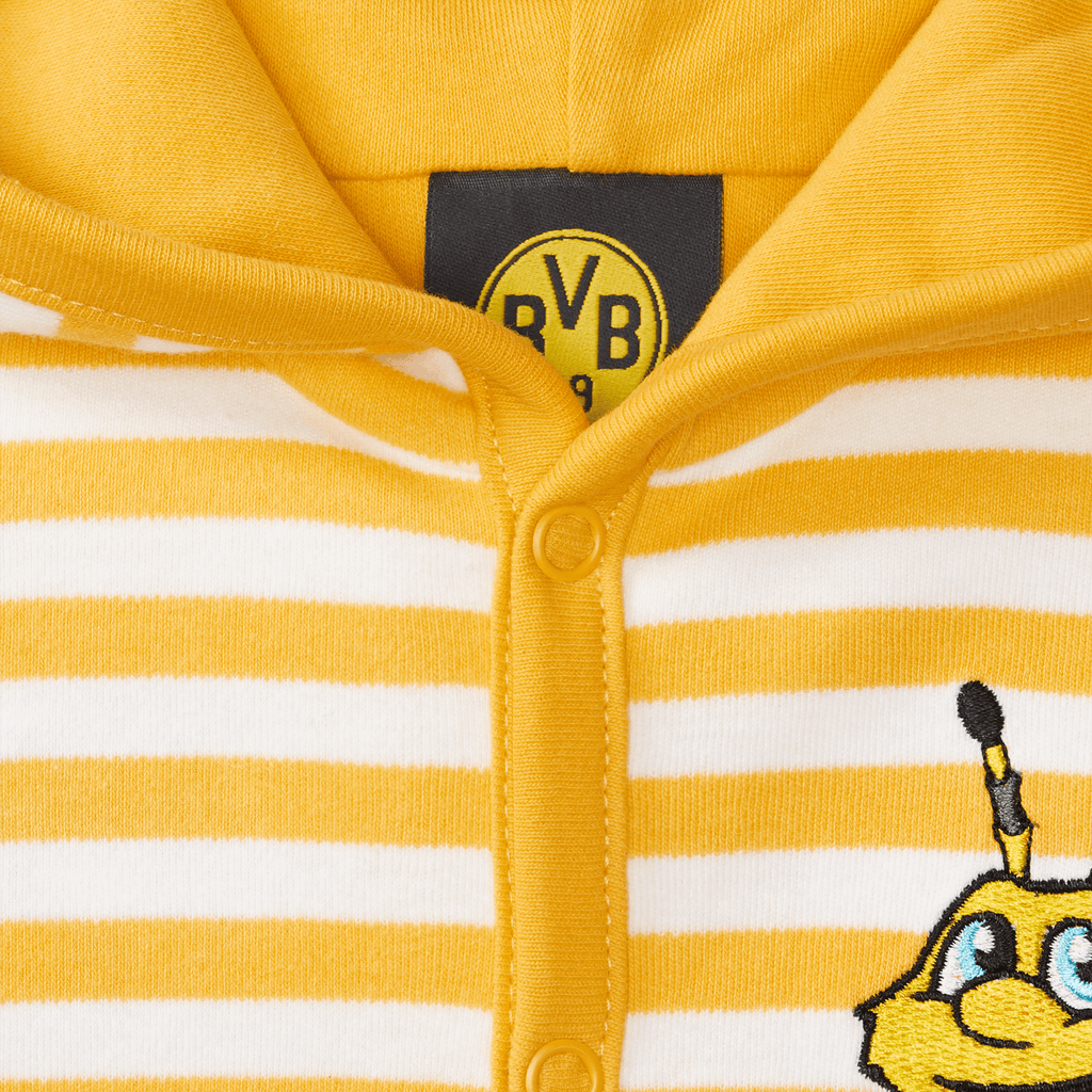 Veste réversible pour bébé du BVB, à rayures noires et jaunes, avec capuche, motif « Bine » brodé et logo du BVB.