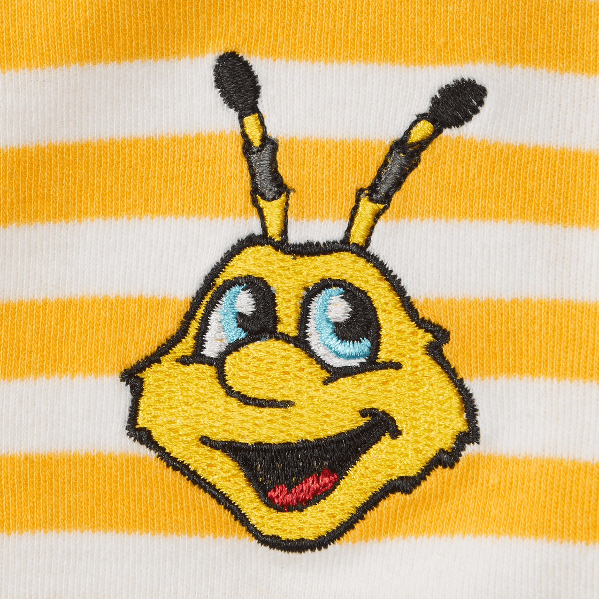 Veste réversible du BVB pour bébés et jeunes enfants, avec des rayures noires, jaunes et blanches, ainsi qu'une broderie représentant la petite abeille EMMA, une touche d'originalité pleine de tendresse.