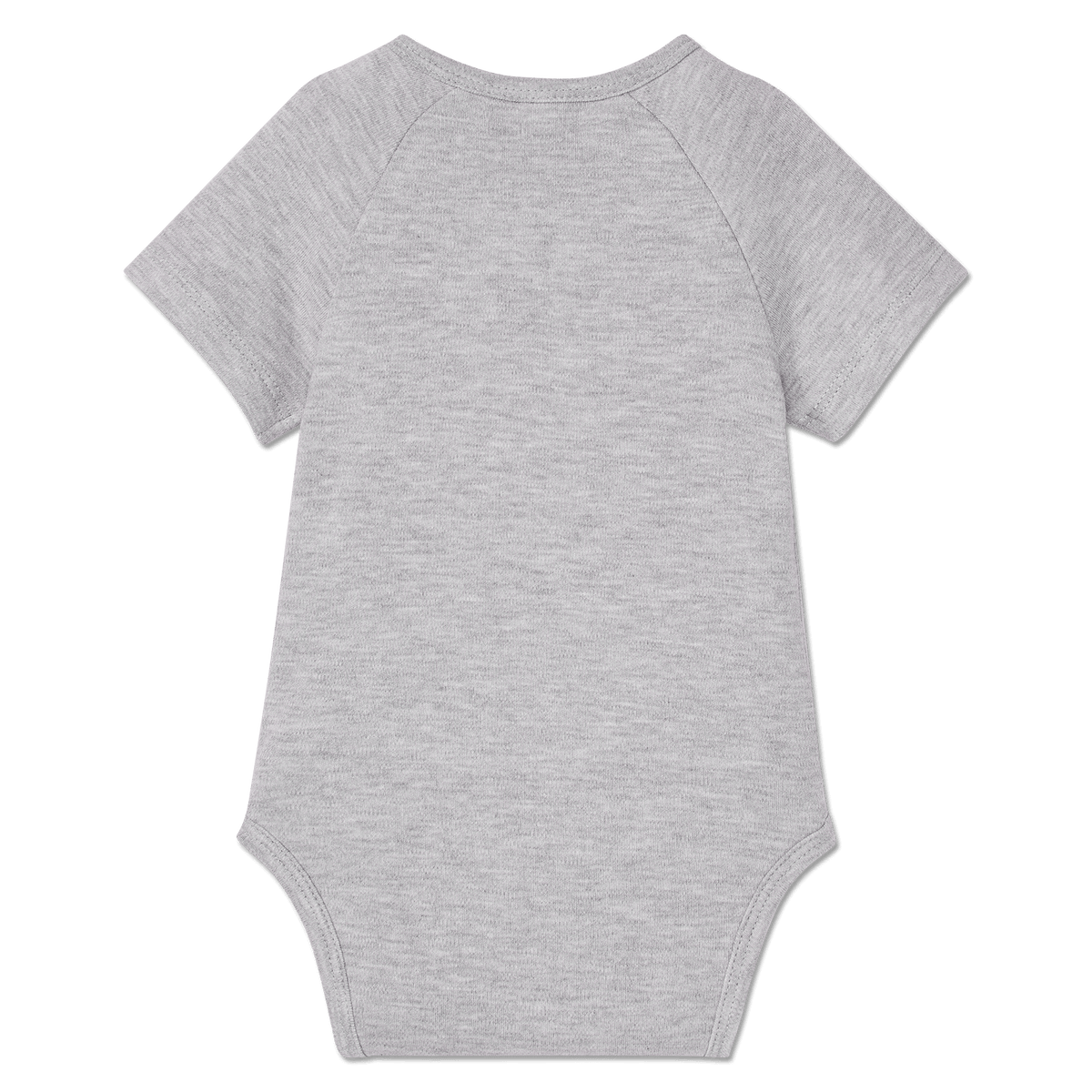 Grauer Baby-Body mit kurzen Ärmeln in schlichter Rückansicht. Ideal für kleine Borussia Dortmund Fans.