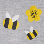 Body gris para bebé del BVB con un diseño de abejas en negro y amarillo y el logotipo del BVB dentro de una flor amarilla. Producto oficial del Borussia Dortmund.