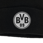 Black beanie with a reflective BVB logo, perfect for kids and Borussia Dortmund fans.