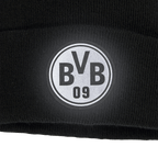 Black beanie for kids with a reflective BVB 09 logo, perfect for Borussia Dortmund fans.