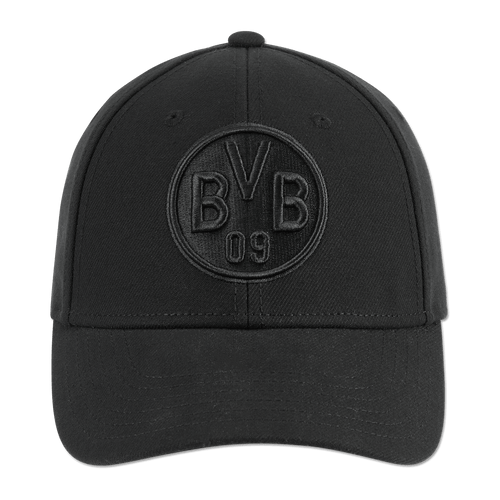 Black BVB cap with a stylish embroidered BVB logo and the number 09, perfect for Borussia Dortmund fans.