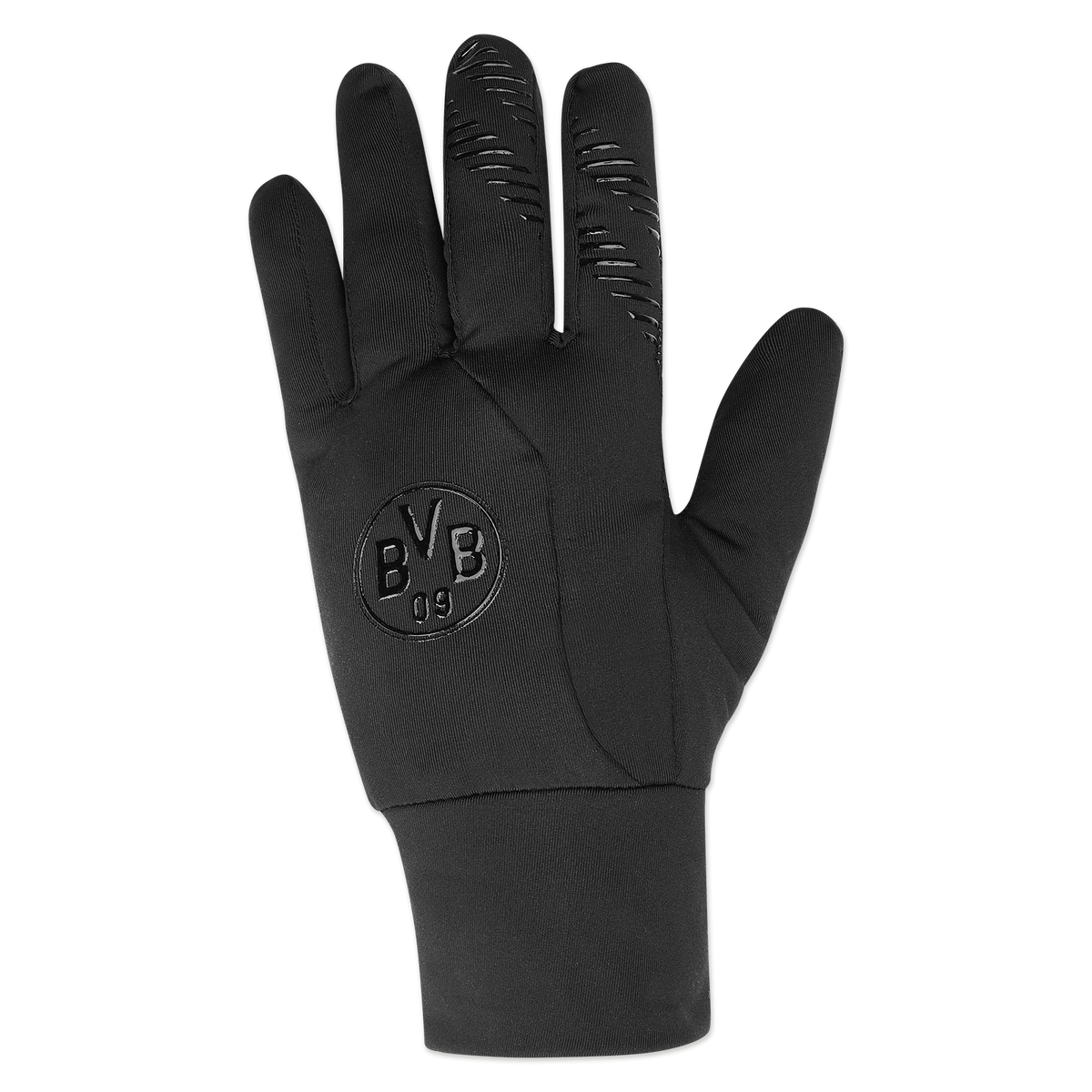 Un gant fonctionnel noir du BVB, orné du logo du club et doté d'éléments antidérapants, idéal pour les supporters et pour un usage fonctionnel.