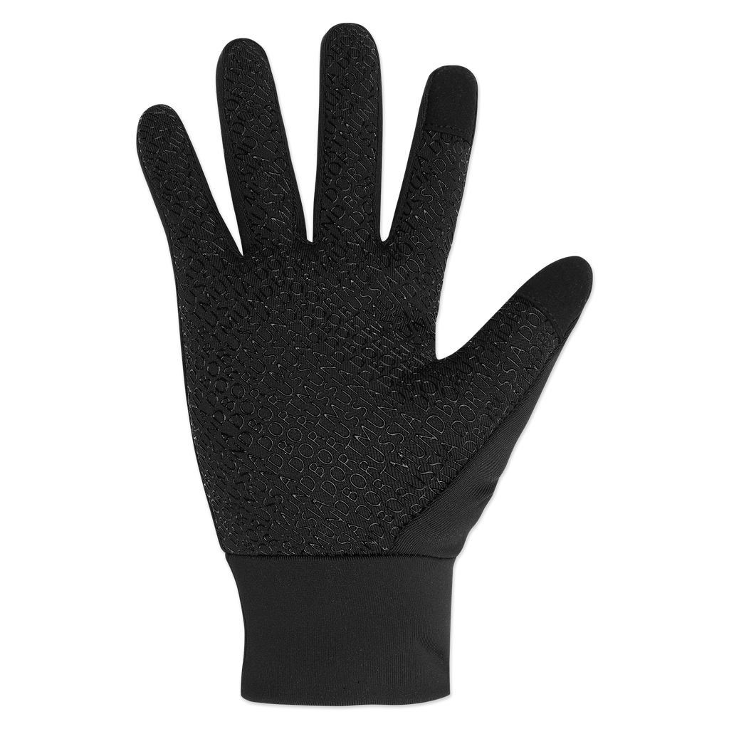 Schwarze Funktionshandschuhe für Kinder von Borussia Dortmund mit strukturiertem Design und sportlicher Optik, Vorderansicht.