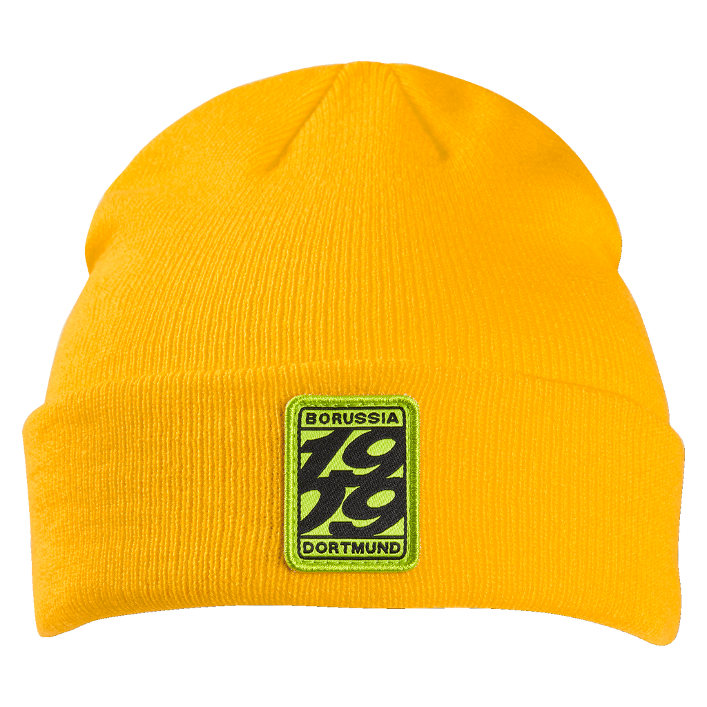 Berretto BVB Urban giallo con logo ricamato del Borussia Dortmund e l'anno 1909, ideale per le giornate fredde e come articolo per i tifosi.