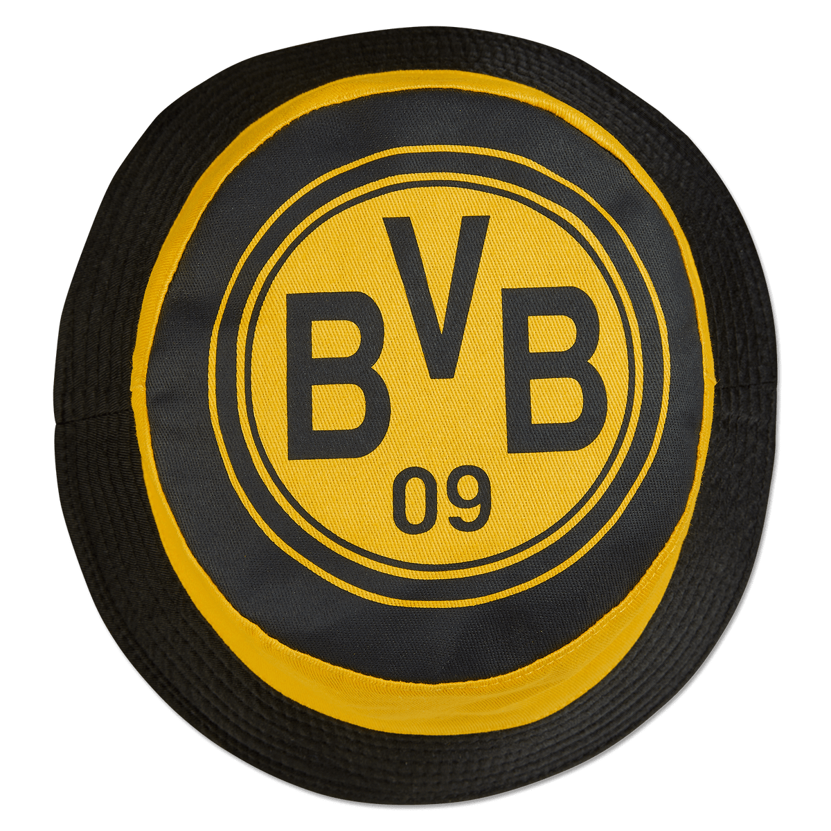 Black-and-yellow Borussia Dortmund fisherman's hat with a prominent BVB09 logo, perfect for fans.