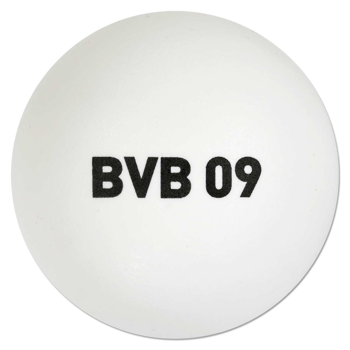 白色乒乓球，球身上印有黑色“BVB 09”字样，是多特蒙德球迷的理想之选。