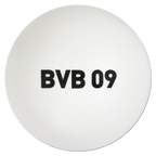 白色乒乓球，球身上印有黑色“BVB 09”字样，是多特蒙德球迷的理想之选。