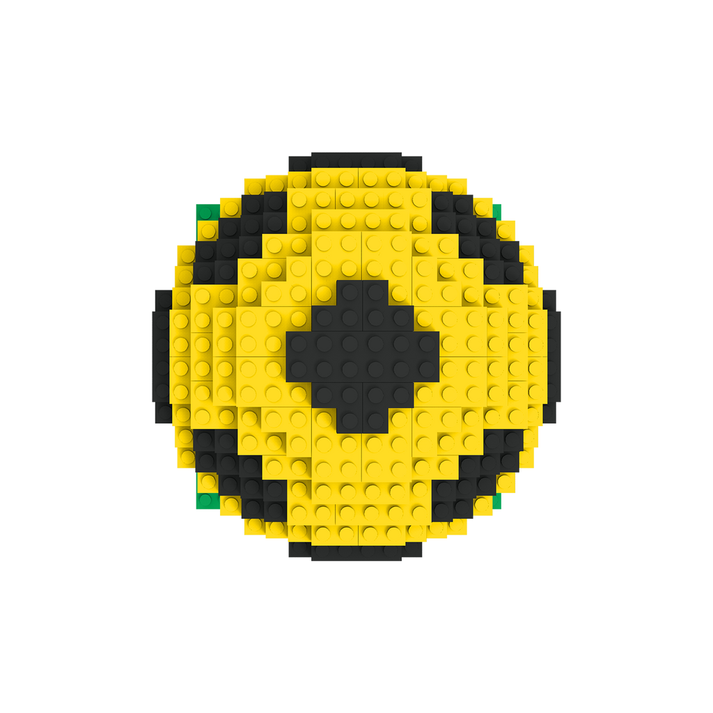 A building set for a black-and-yellow BVB soccer ball made of building blocks, perfect for Borussia Dortmund fans.