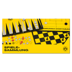 Die BVB-Spielesammlung umfasst Brettspiele wie Schach, Mühle und Backgammon, gestaltet in typischem schwarzgelbem Borussia Dortmund Design.