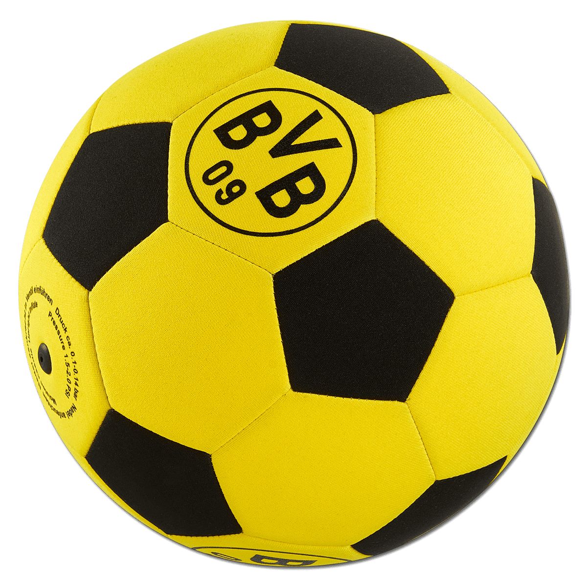 Pallone da calcio nero e giallo in neoprene con il logo del BVB, ideale per i tifosi del Borussia Dortmund e per le attività sportive.