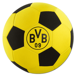 A black-and-yellow BVB soccer ball made of neoprene, featuring the BVB 09 logo in the center. Perfect for soccer fans and as Borussia Dortmund fan merchandise.