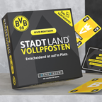 BVB Stadt Land Vollpfosten Kartenspiel in schwarzgelbem Design, ideal für Fans von Borussia Dortmund und Gesellschaftsspielen.