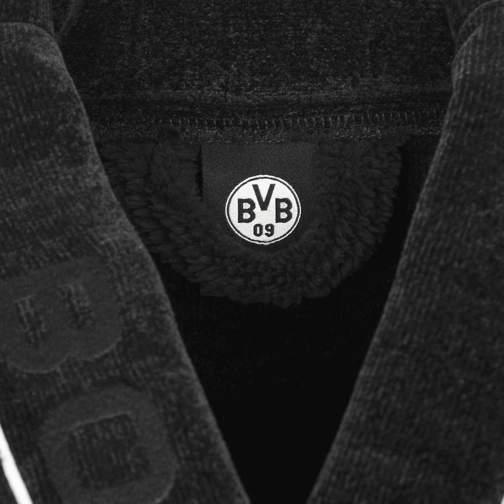 Albornoz negro del BVB para hombre con el logotipo del BVB y tejido suave, ideal para los aficionados del Borussia Dortmund.