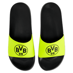 甲部分に目立つBVBロゴが入った、黒と黄色のBVBビーチサンダル。ボルシア・ドルトムントのファンにぴったりです。