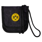 Porte-monnaie noir à bandoulière pour enfants, orné du logo jaune emblématique du BVB, idéal comme accessoire pratique et léger pour les jeunes supporters du Borussia Dortmund.