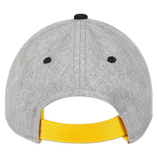 Gorra infantil gris del BVB con cierre amarillo y botón negro. Vista trasera del diseño.