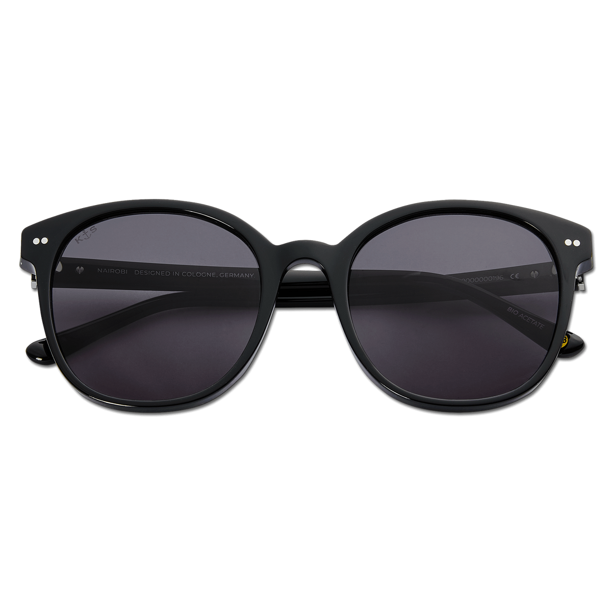 Schwarze Kapten & Son 品牌“Nairobi All Black”太阳镜，采用圆形镜框和深色镜片，简约而时尚。