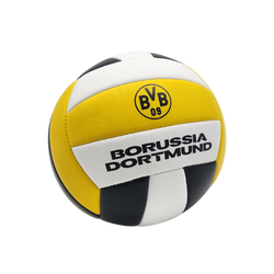 Ein BVB-Volleyball in schwarzgelbem Design mit dem BVB-Logo und dem Schriftzug Borussia Dortmund auf der Oberfläche.
