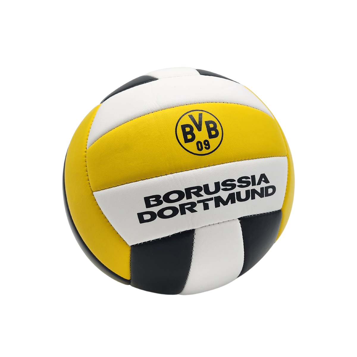 Ein BVB-Volleyball in schwarzgelbem Design mit dem BVB-Logo und dem Schriftzug Borussia Dortmund auf der Oberfläche.