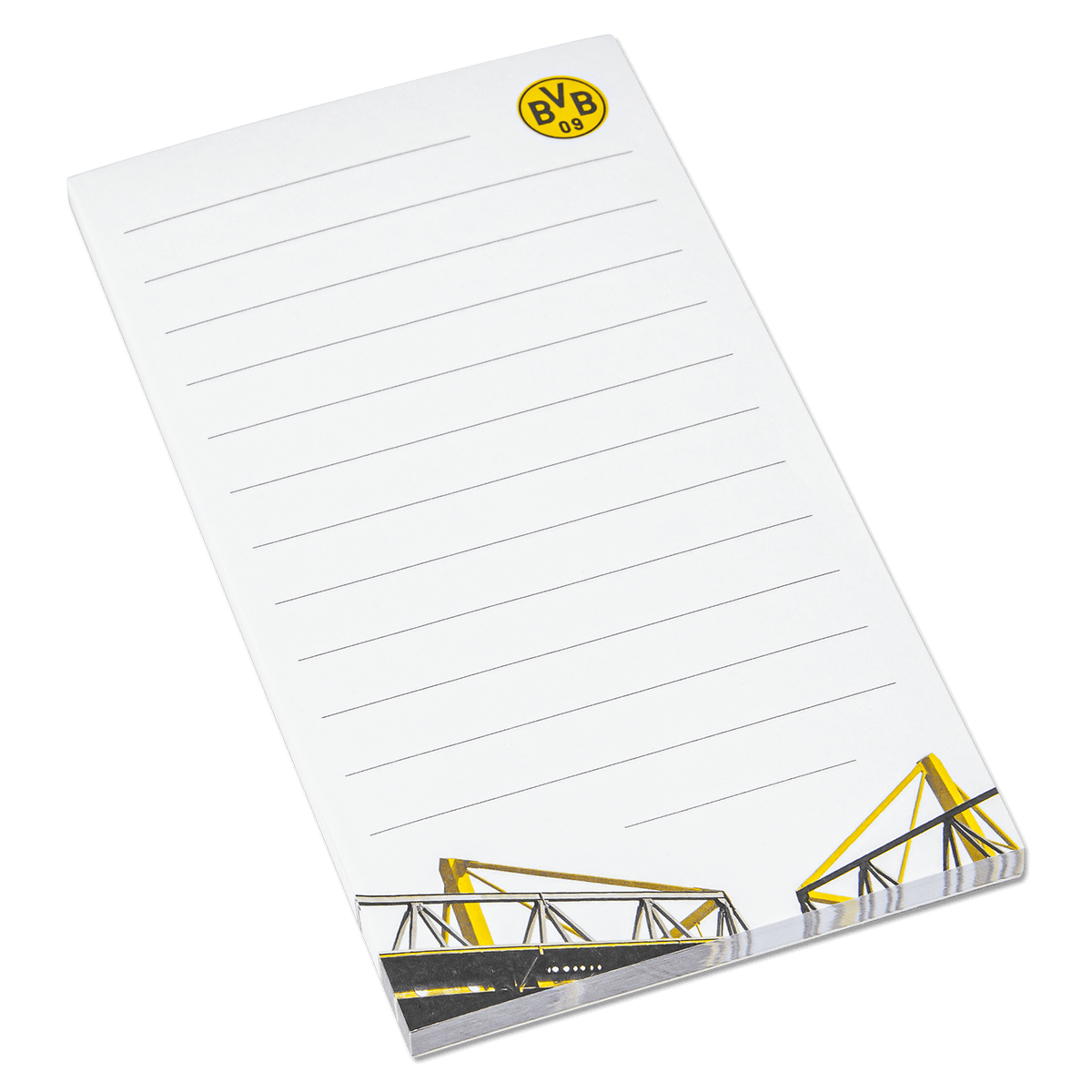 Blocco note magnetico del BVB con il design del SIGNAL IDUNA PARK, il logo del BVB e un motivo dello stadio nei colori nero e giallo, perfetto per i tifosi.