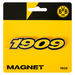 Aimant BVB 1909 aux couleurs noir et jaune, produit officiel du Borussia Dortmund.