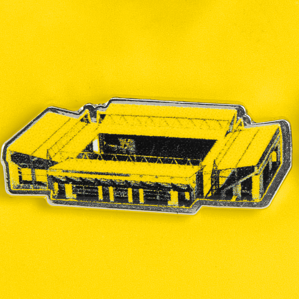 Schwarzgelber BVB-Pin mit dem Motiv des SIGNAL IDUNA PARK, ein Highlight für Fans und Sammler.