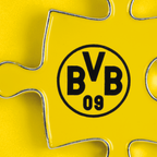 Lot de pin's BVB, composé de deux pièces de puzzle jaunes ornées du logo BVB 09 noir, idéal pour les supporters du Borussia Dortmund.